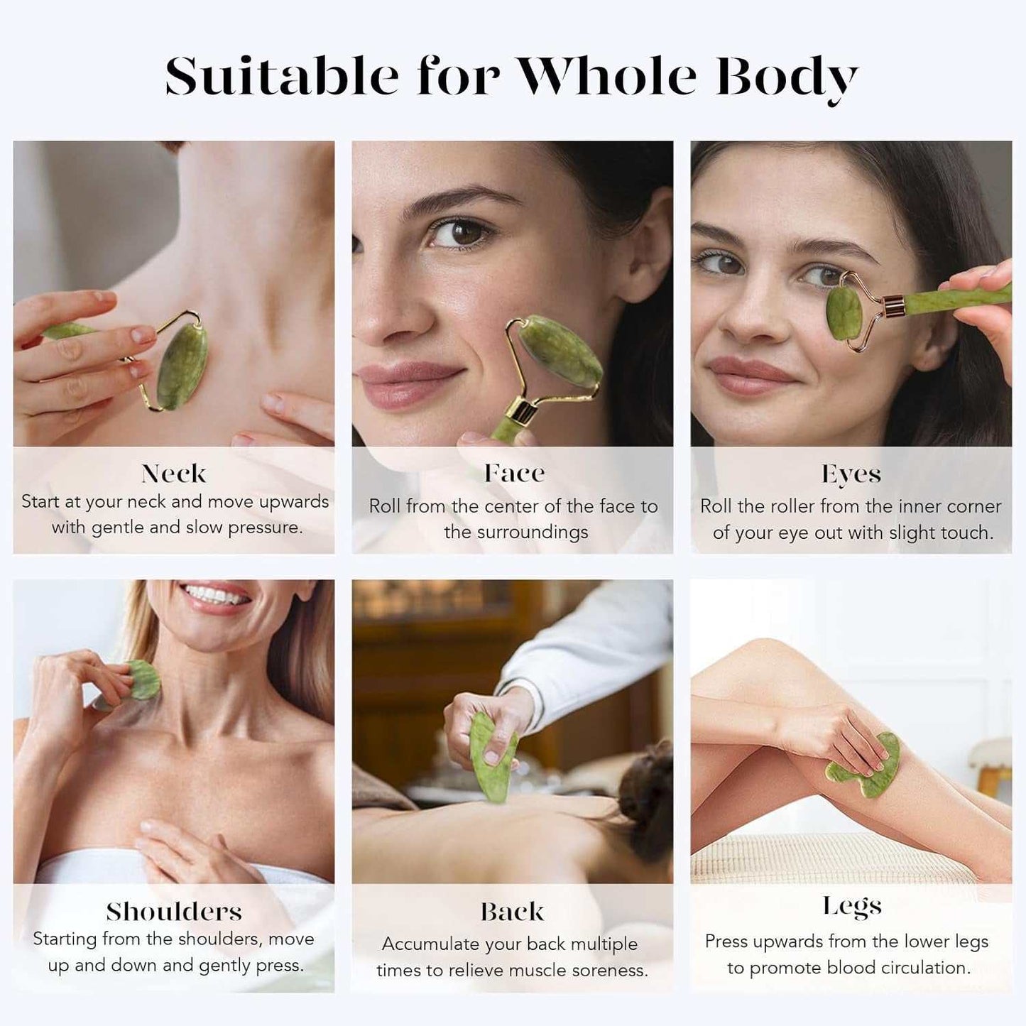 Facial massage jade roller and gua sha set for reducing puffiness and enhancing skincare routine.