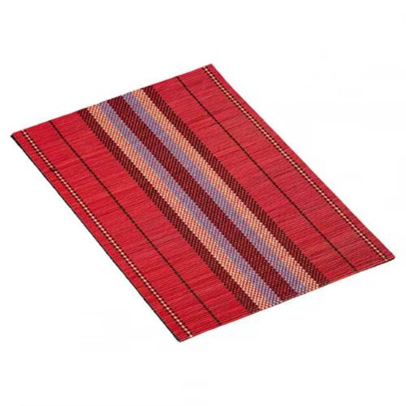 Decorative waterproof lightweight bamboo table mat with red and striped design for dining decor and protection