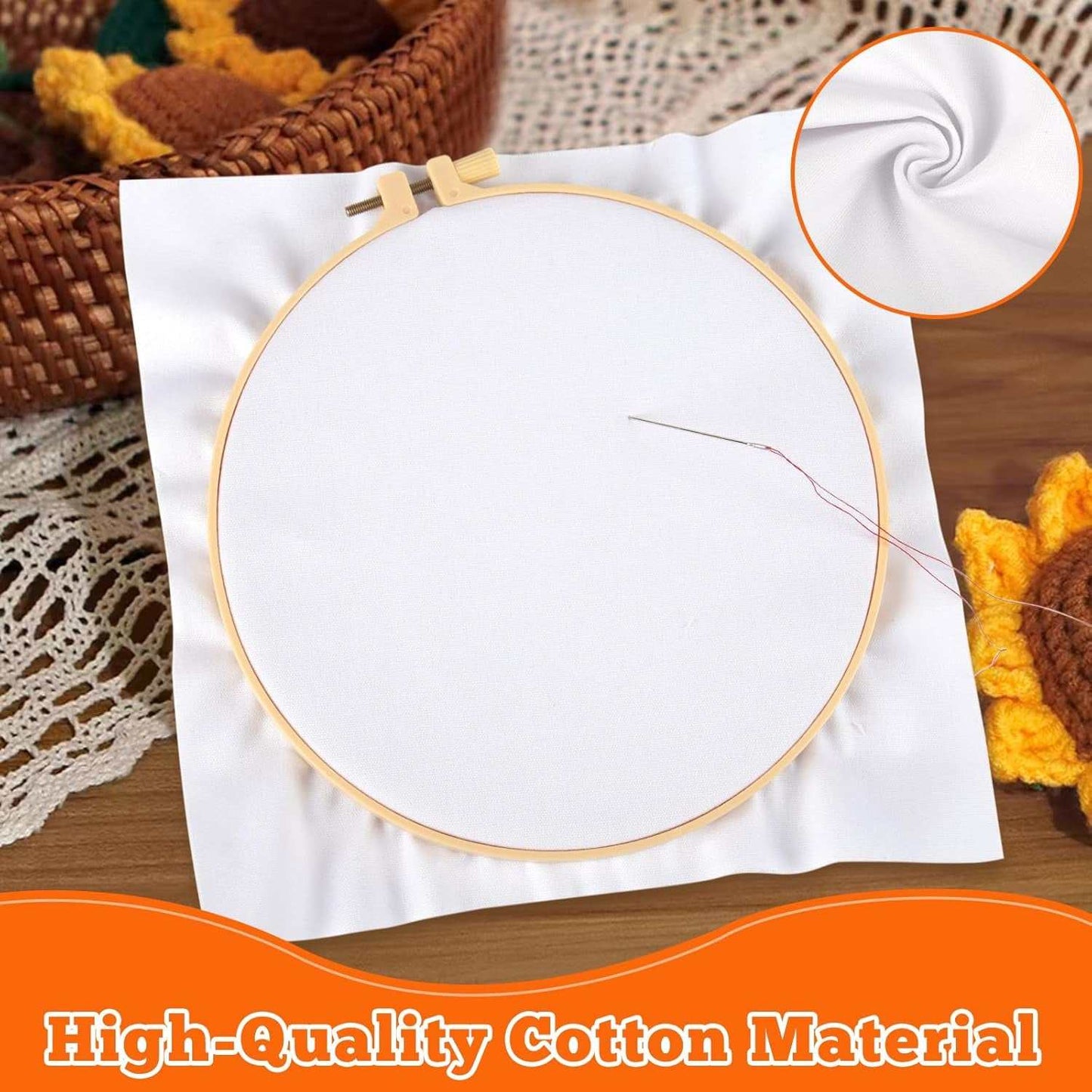 High-quality pre-cut natural cotton embroidery fabric squares, ideal for crafting and sewing projects.