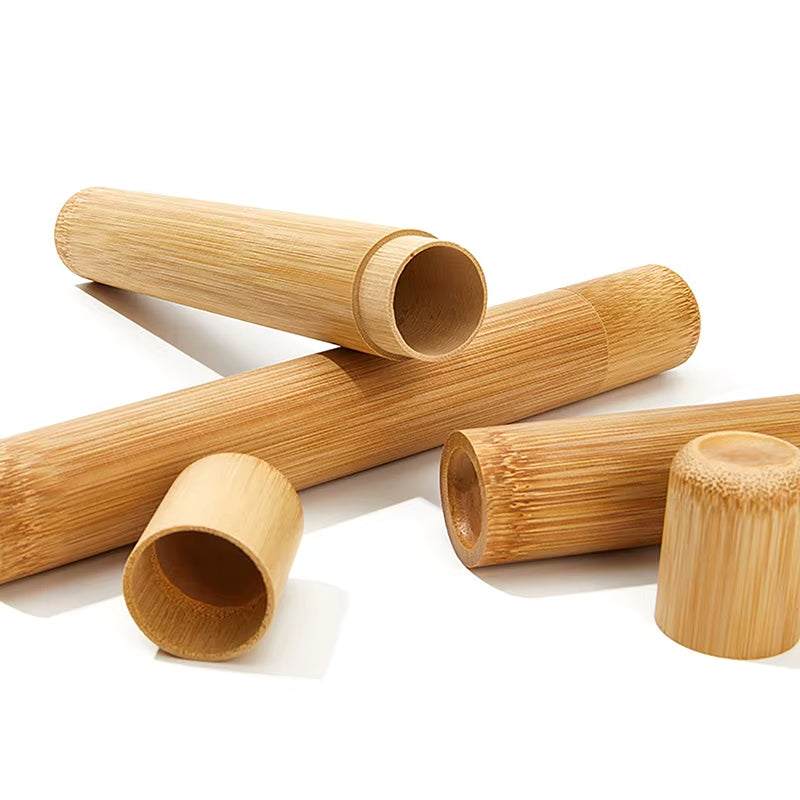 Eco friendly bamboo toothbrush travel case with snap closure and natural finish