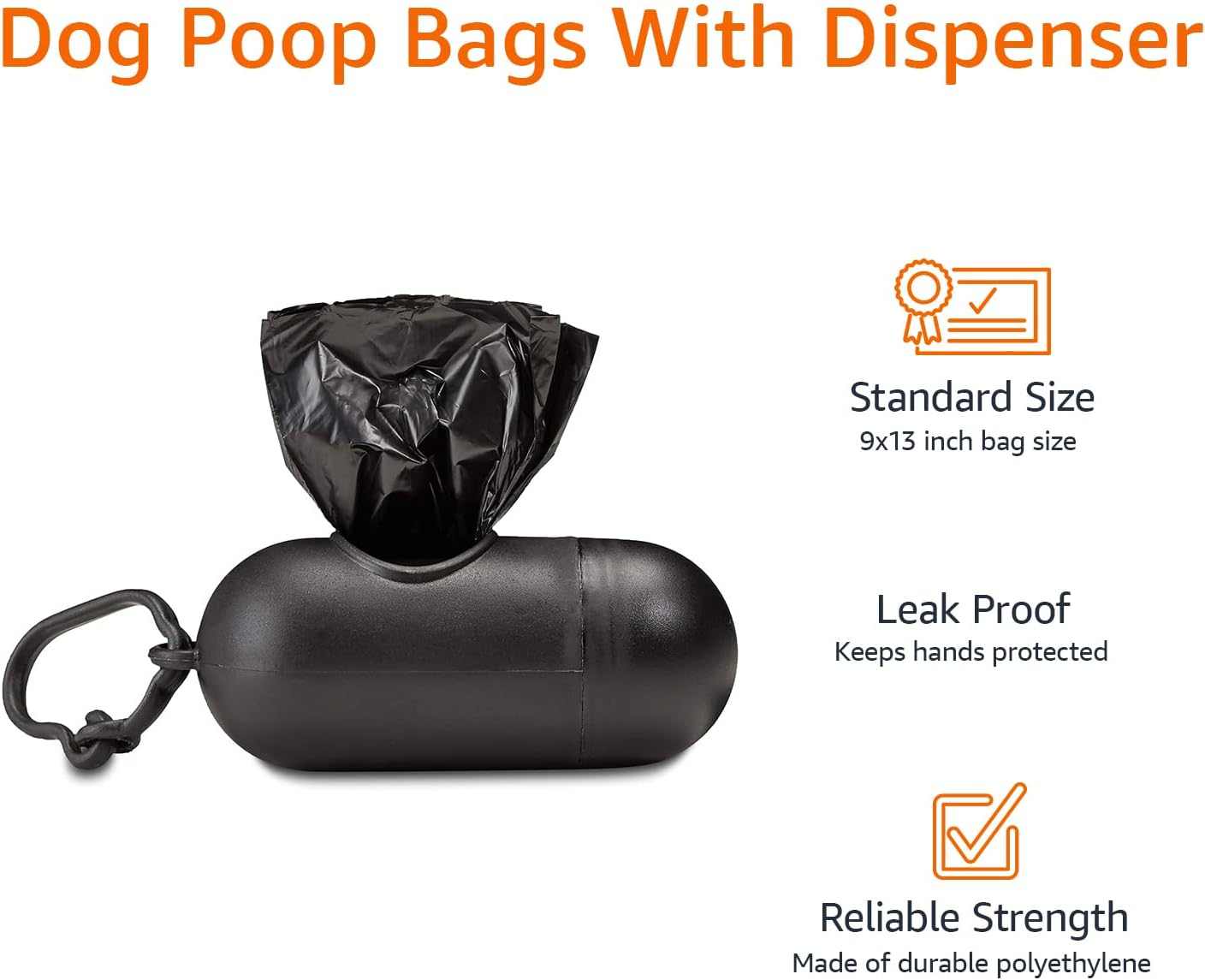 Dog leak-proof poop bags with dispenser and leash clip, standard size, durable and unscented for easy waste disposal