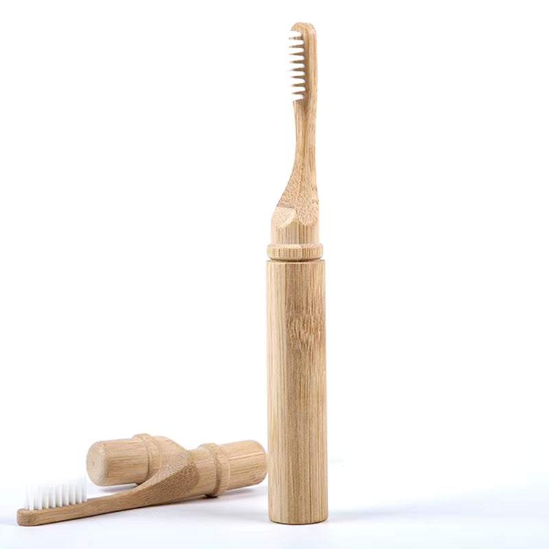 Wood handle portable bamboo toothbrush with charcoal-infused soft bristles, eco-friendly and biodegradable design for travel and daily use