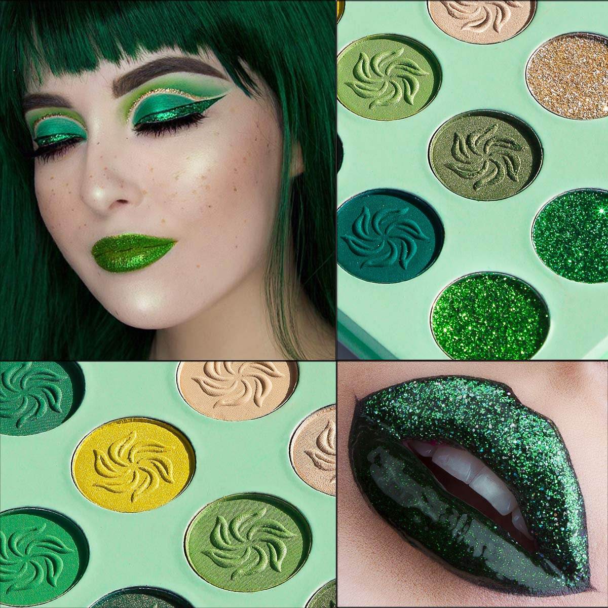 Green Eyeshadow Make set with vibrant eyeshadow shades; perfect for bold and festive looks.
