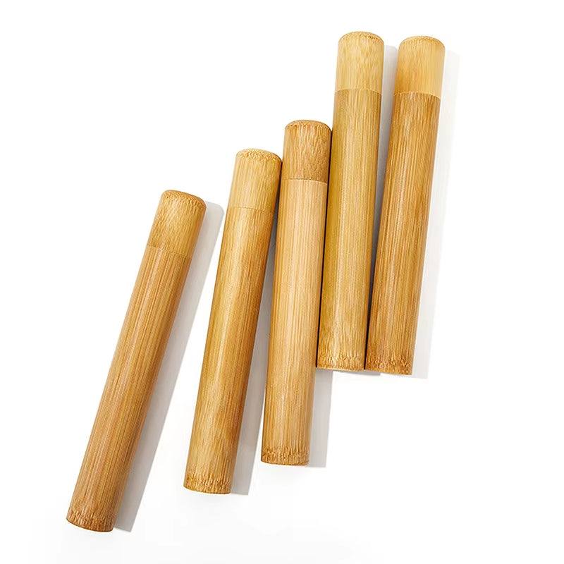Set of eco friendly bamboo toothbrush cases for travel and daily use