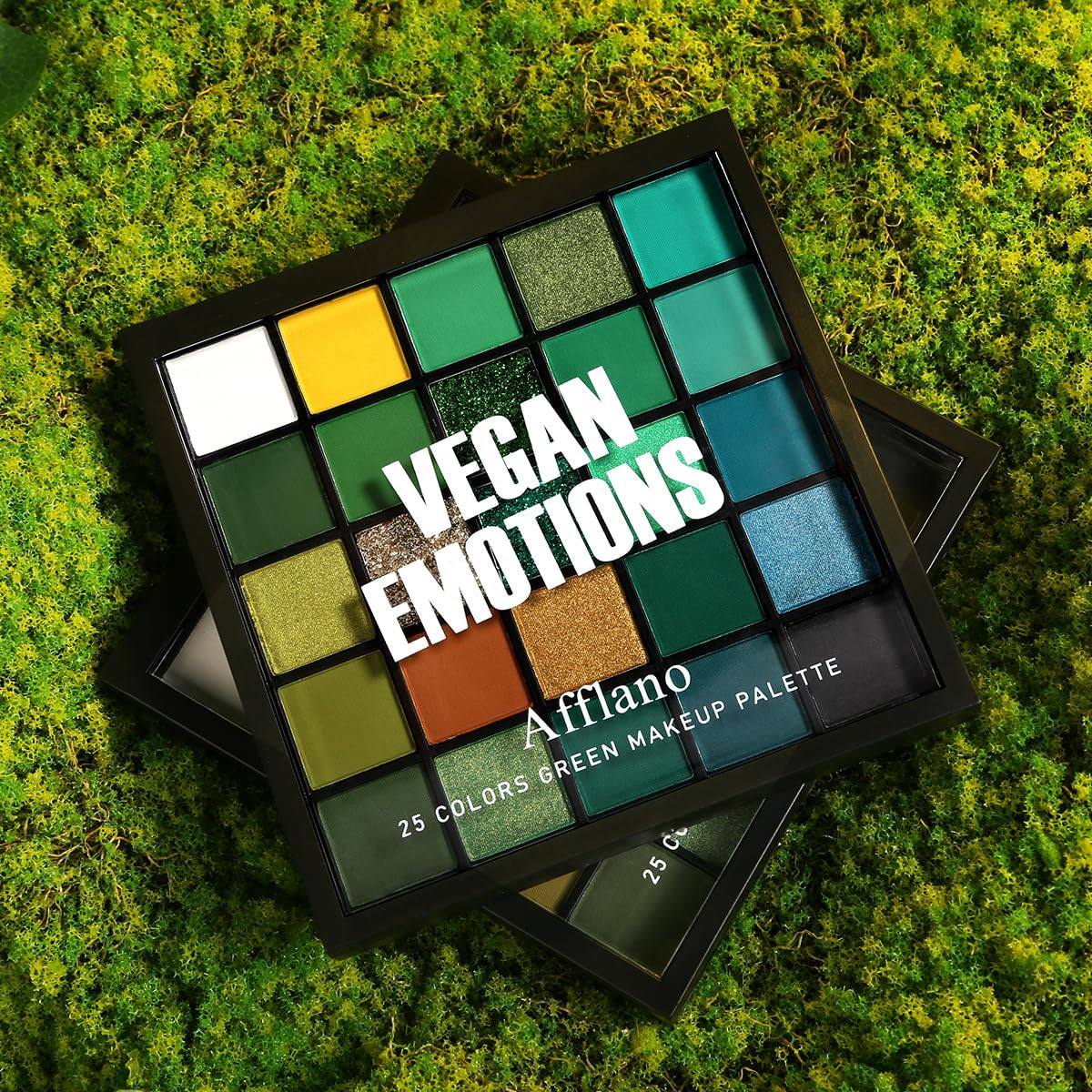 Emerald Green Eyeshadow Palette with 25 vibrant shades, including matte, shimmer, and glitter finishes, ideal for bold and creative looks.