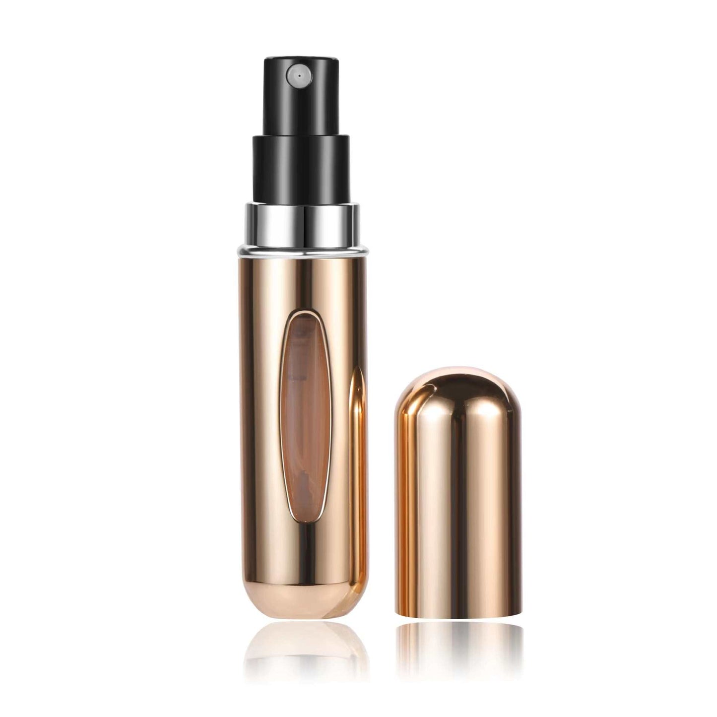 Portable 5ml refillable perfume atomizer bottle with sleek gold design and leak-proof spray for travel and daily use