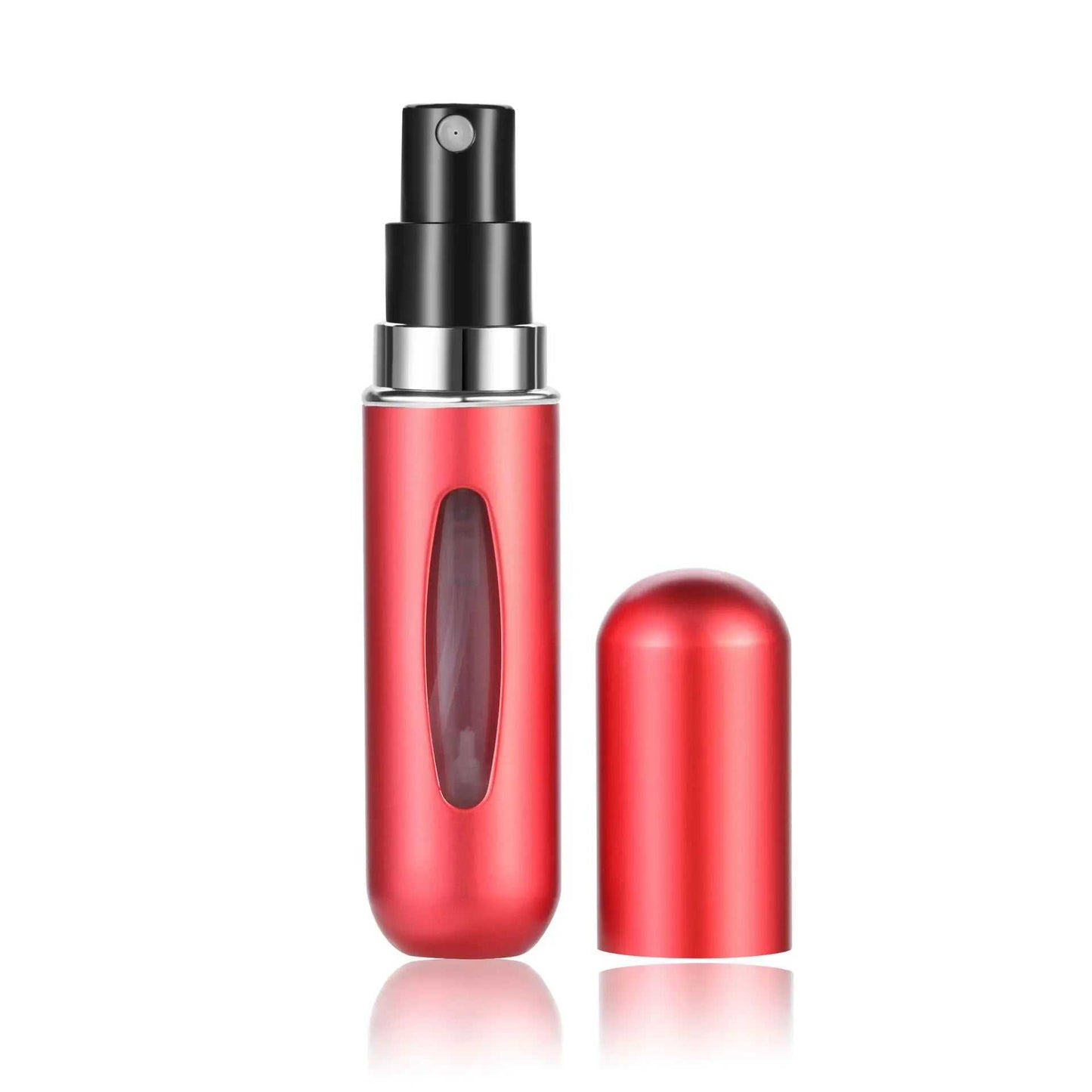 Portable 5ml refillable perfume spray bottle with leak-proof design in sleek red color