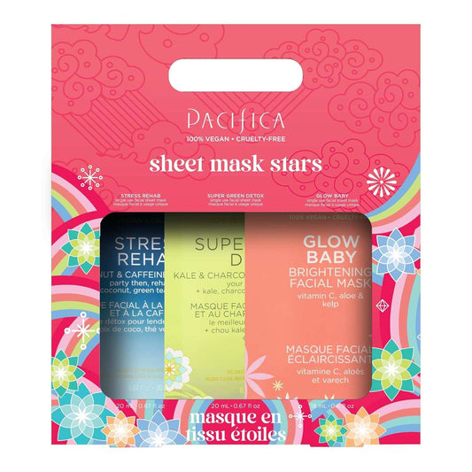 Face Sheet Mask Gift Set – Preppy Skincare for Holidays & Stocking Stuffers | 3-Pack Glow Baby, Super Green Detox & Stress Rehab | Christmas Gift for Women, Teens & Girls
