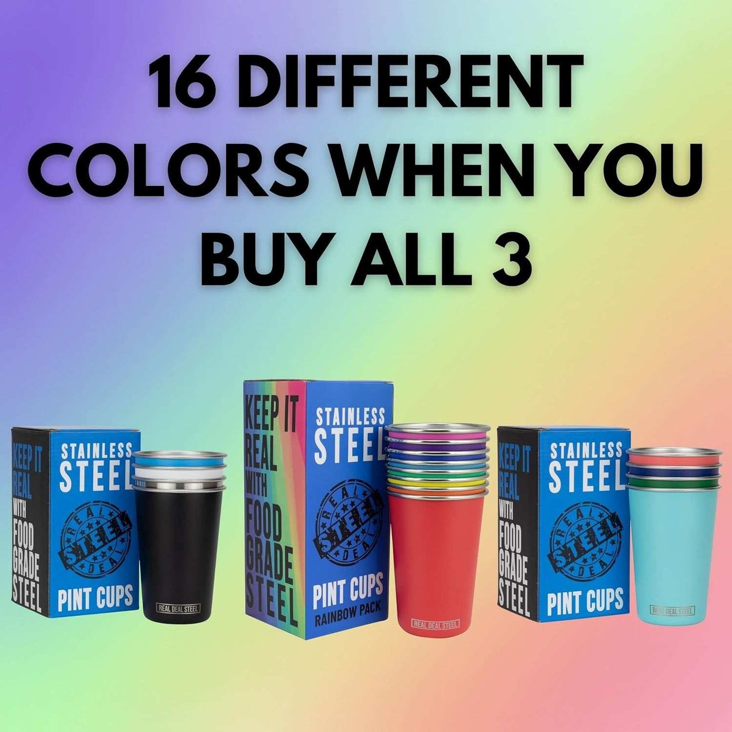 Eco-friendly premium metal drinking glasses in multiple colors, shatterproof and stackable for versatile use.