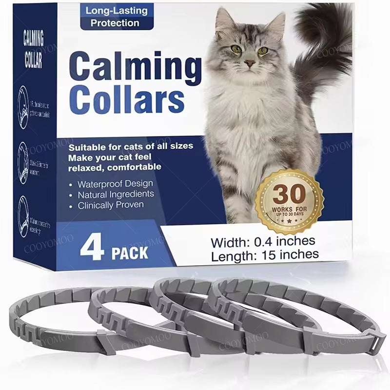 Adjustable calming pheromone collar for dogs and cats to reduce anxiety, comfortable and waterproof, pack of 4.