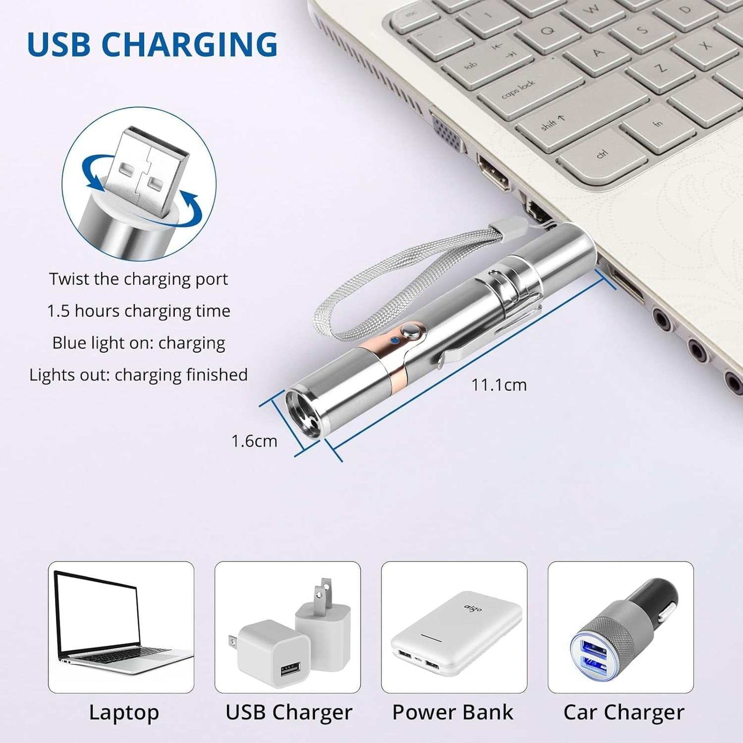 Interactive rechargeable cat toy USB charging device with 7 adjustable chase patterns, compact and portable design suitable for cats and small dogs.