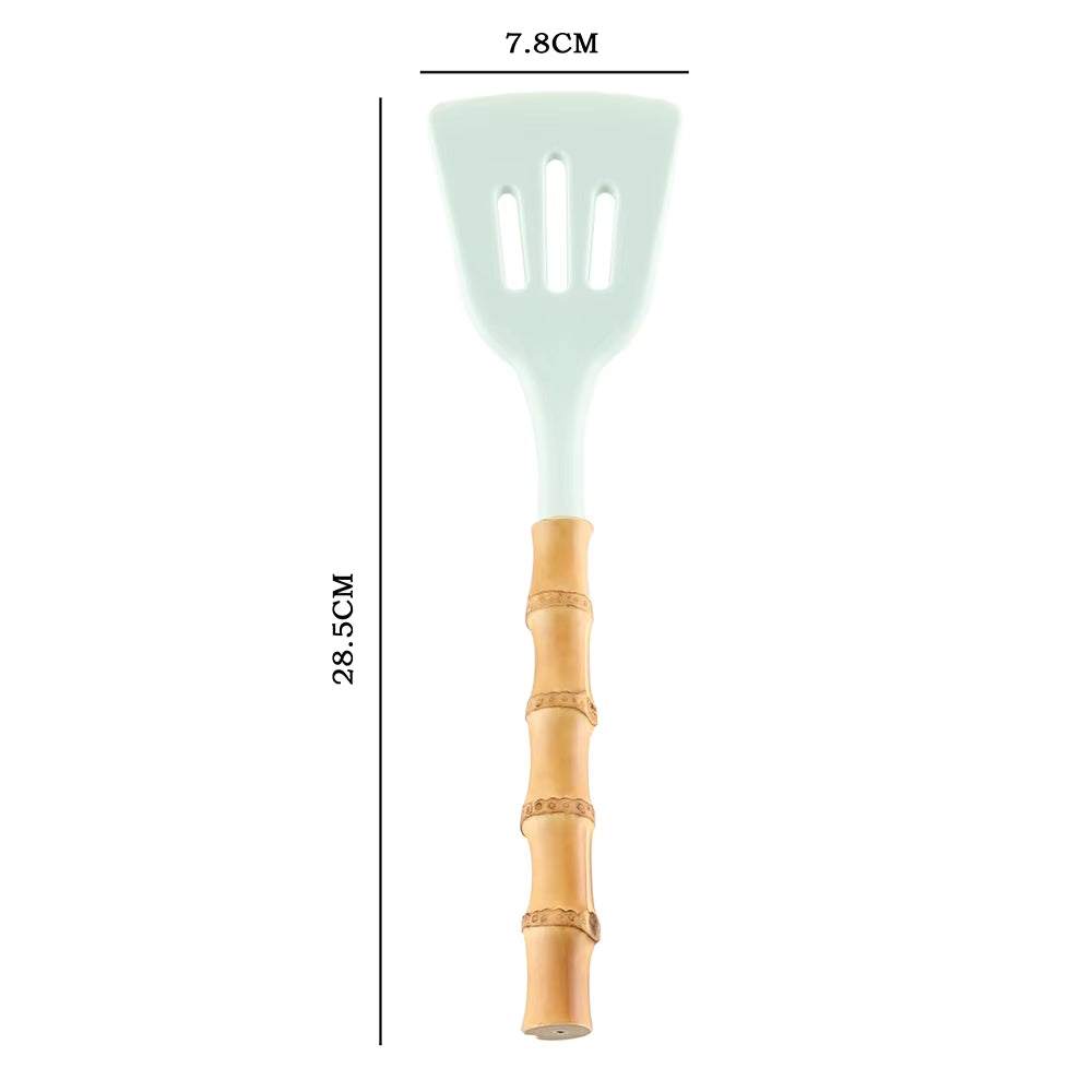 Bamboo kitchenware root silicone spatula with ergonomic design and heat-resistant head.