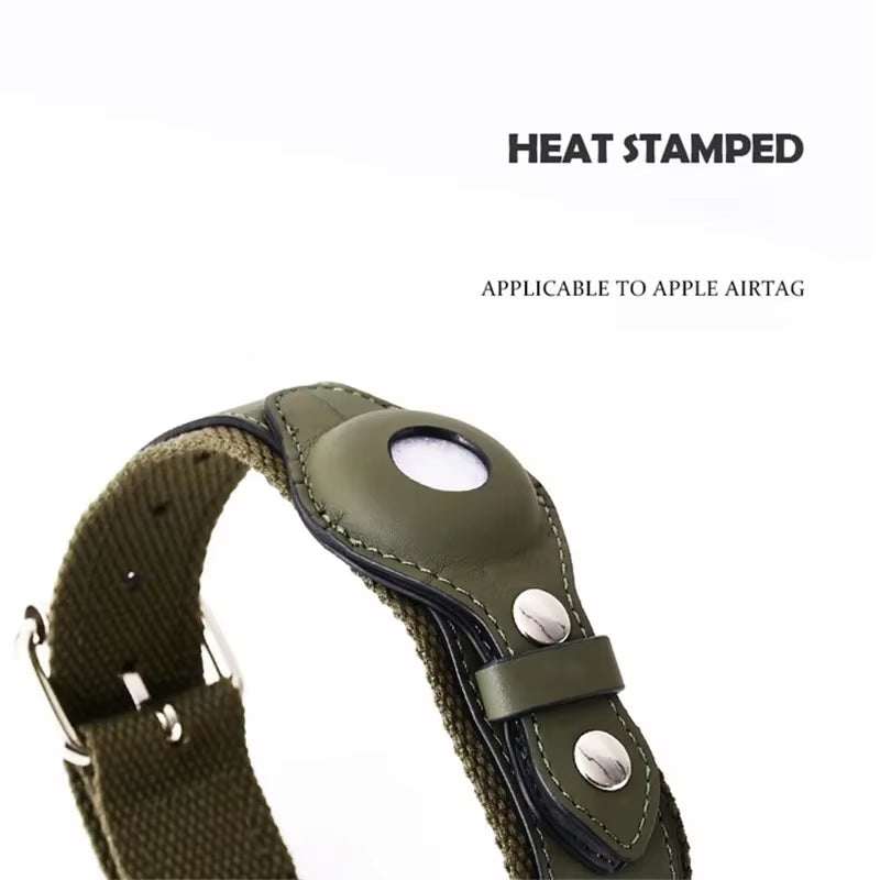 High-quality leather pet collar compatible with Apple Airtag, adjustable buckle, durable with luxury metal hardware, suitable for cats and dogs.