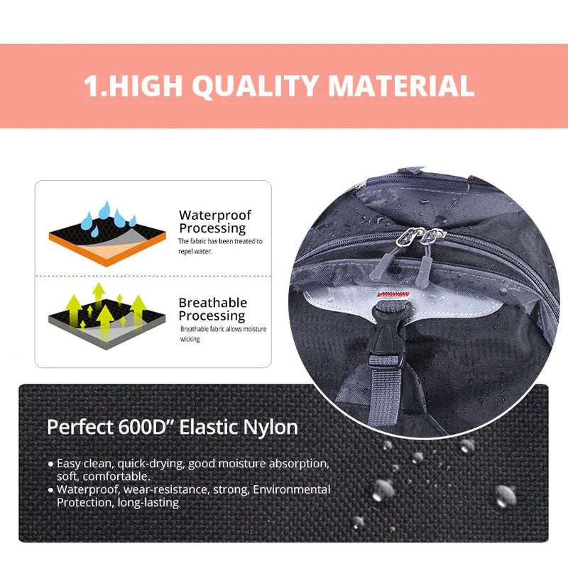 High-quality rucksack material details with waterproof and breathable processing features.