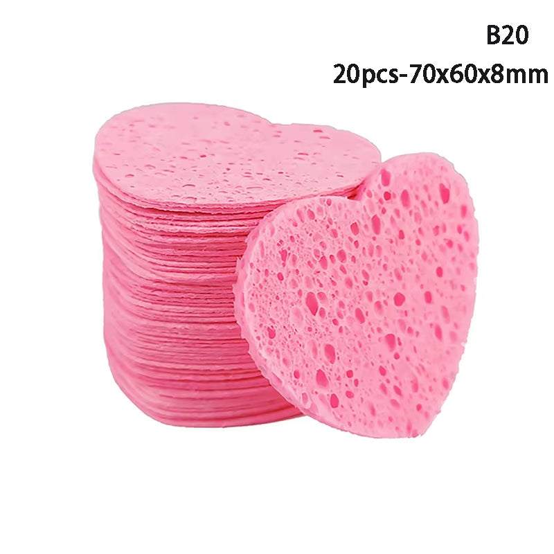 Heart-shaped pink sponges for makeup removal, made from natural wood pulp, eco-friendly, 20 pieces.