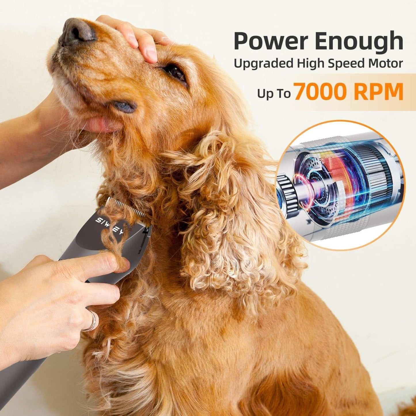 Dog high power cordless grooming trimmer with 7000 RPM motor for easy pet coat trimming
