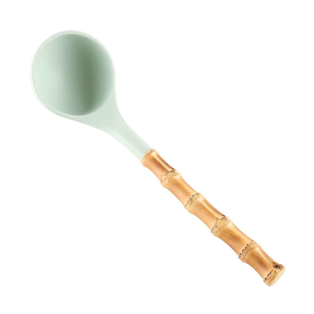 Bamboo kitchenware root silicone kitchenware set ladle with natural bamboo handle and heat-resistant silicone head.