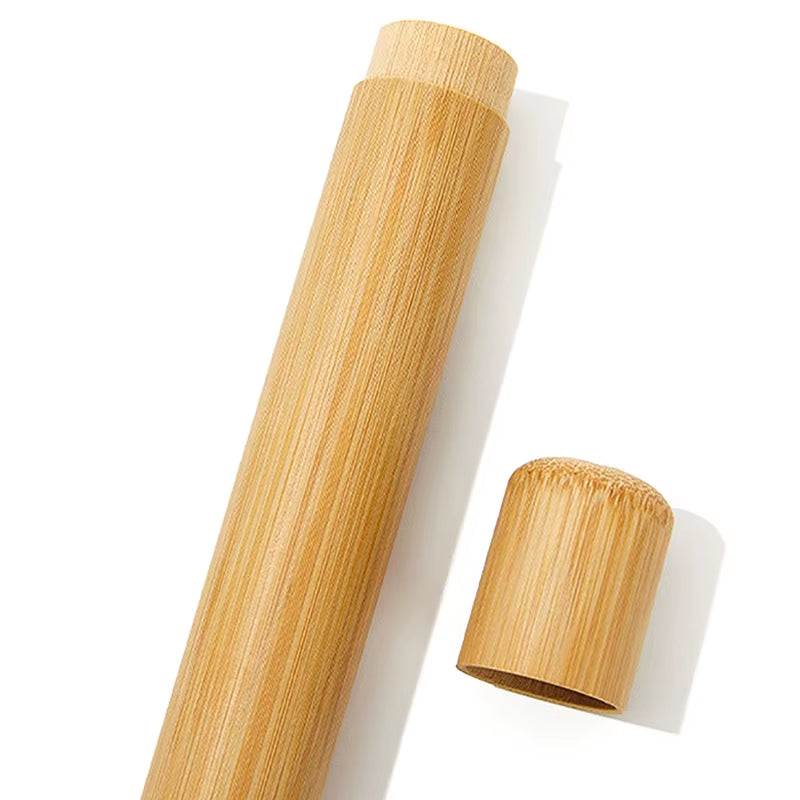 Eco friendly bamboo toothbrush travel case with removable lid and natural finish