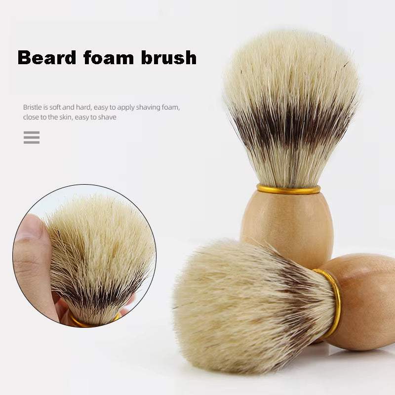Eco-friendly boar bristle shaving brush set with ergonomic wooden handle for luxurious men's shaving.