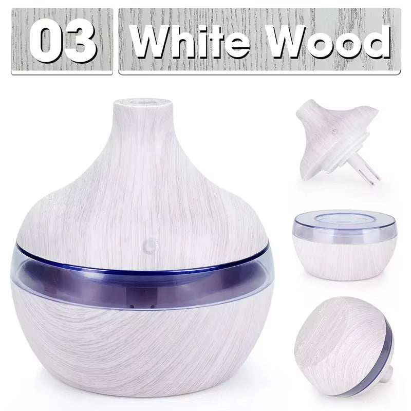 Portable USB mini air humidifier in white wood design for silent home or office use