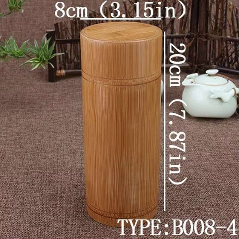 Handmade bamboo storage box with airtight lid, 20cm tall and 8cm diameter, natural eco-friendly design for kitchen organization
