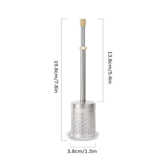 Eco-friendly reusable coffee filter with stainless steel design and measurement details.