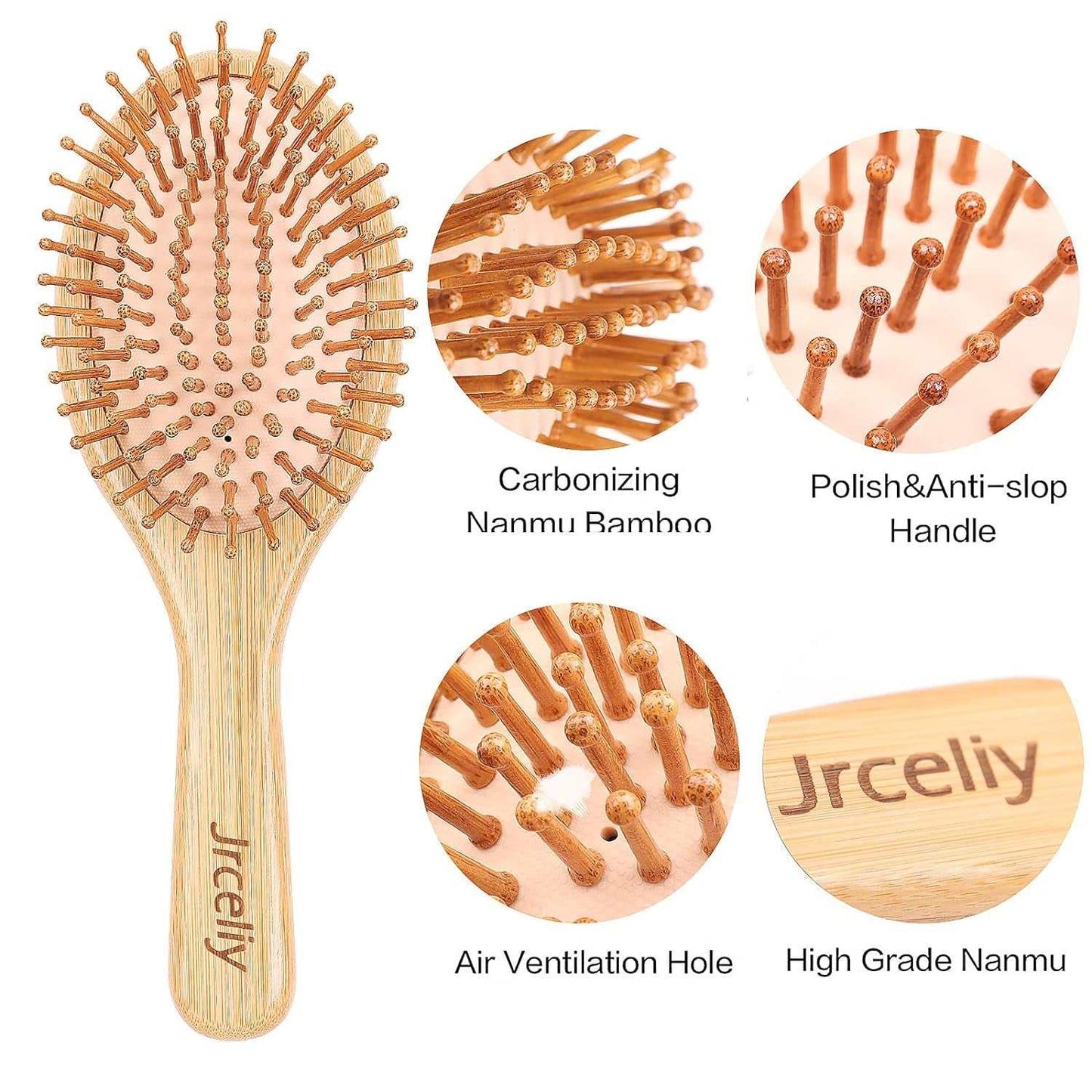 Eco-friendly wooden paddle Bamboo Hair Brush with bamboo bristles, offers anti-static, gentle detangling, and natural wood finish for all hair types.
