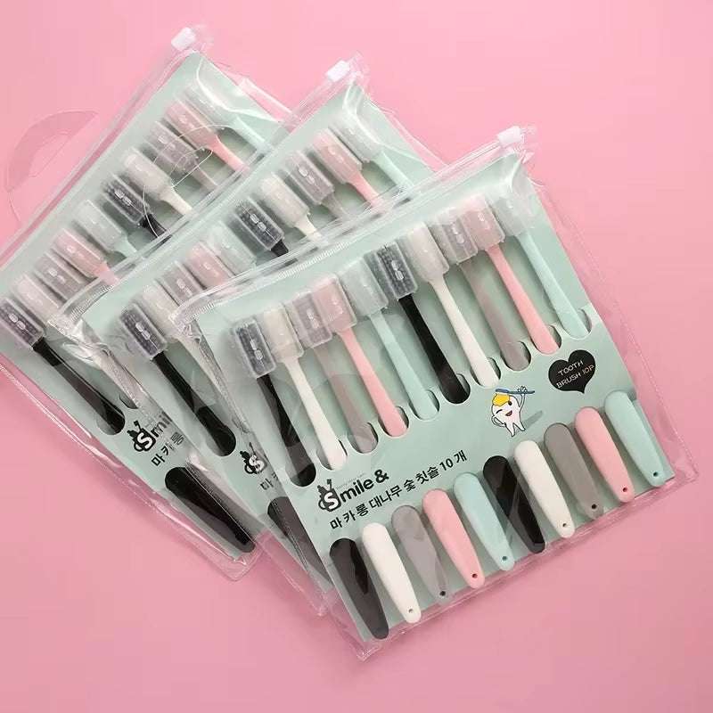 10-piece eco-friendly bamboo charcoal toothbrush set with antibacterial bristles, ideal for sustainable oral care.