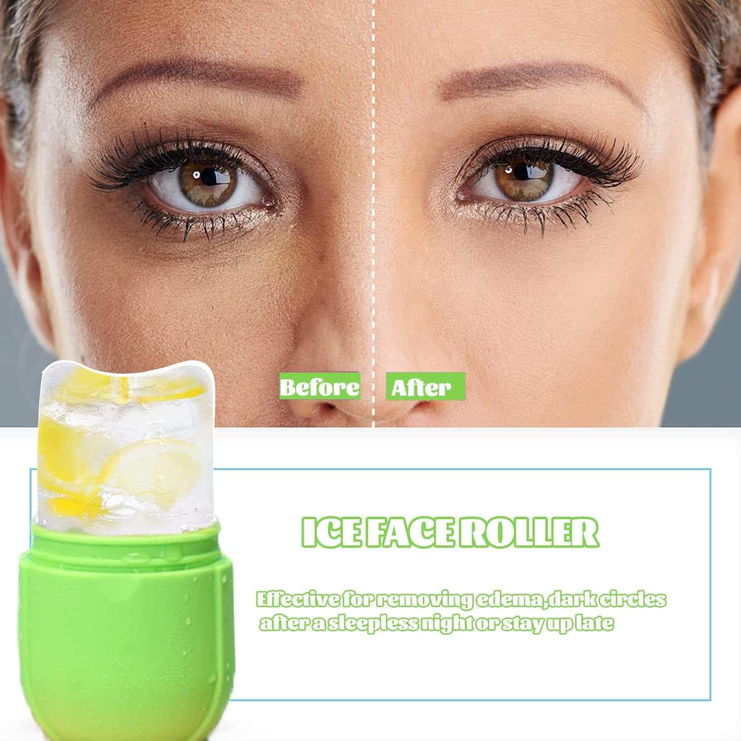 Ice Roller for Face & Eye – Upgraded Facial Beauty Ice Roller | Skin Care Tool for Puffiness, Glow & Tightening | Gua Sha Ice Face Massage | Silicone Ice Mold (Green)