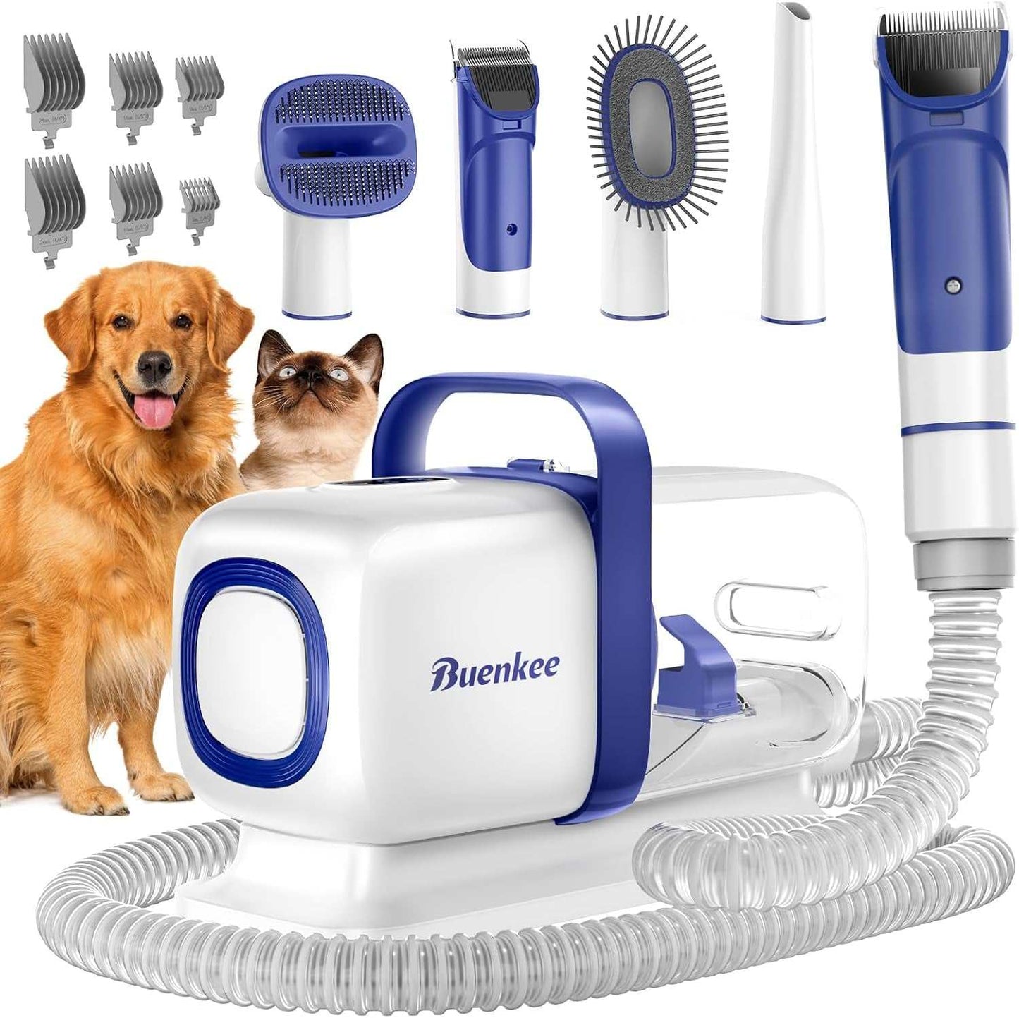 Pet Grooming Vacuum Kit with low-noise clipper, shedding brush, and vacuum for dogs and cats grooming.