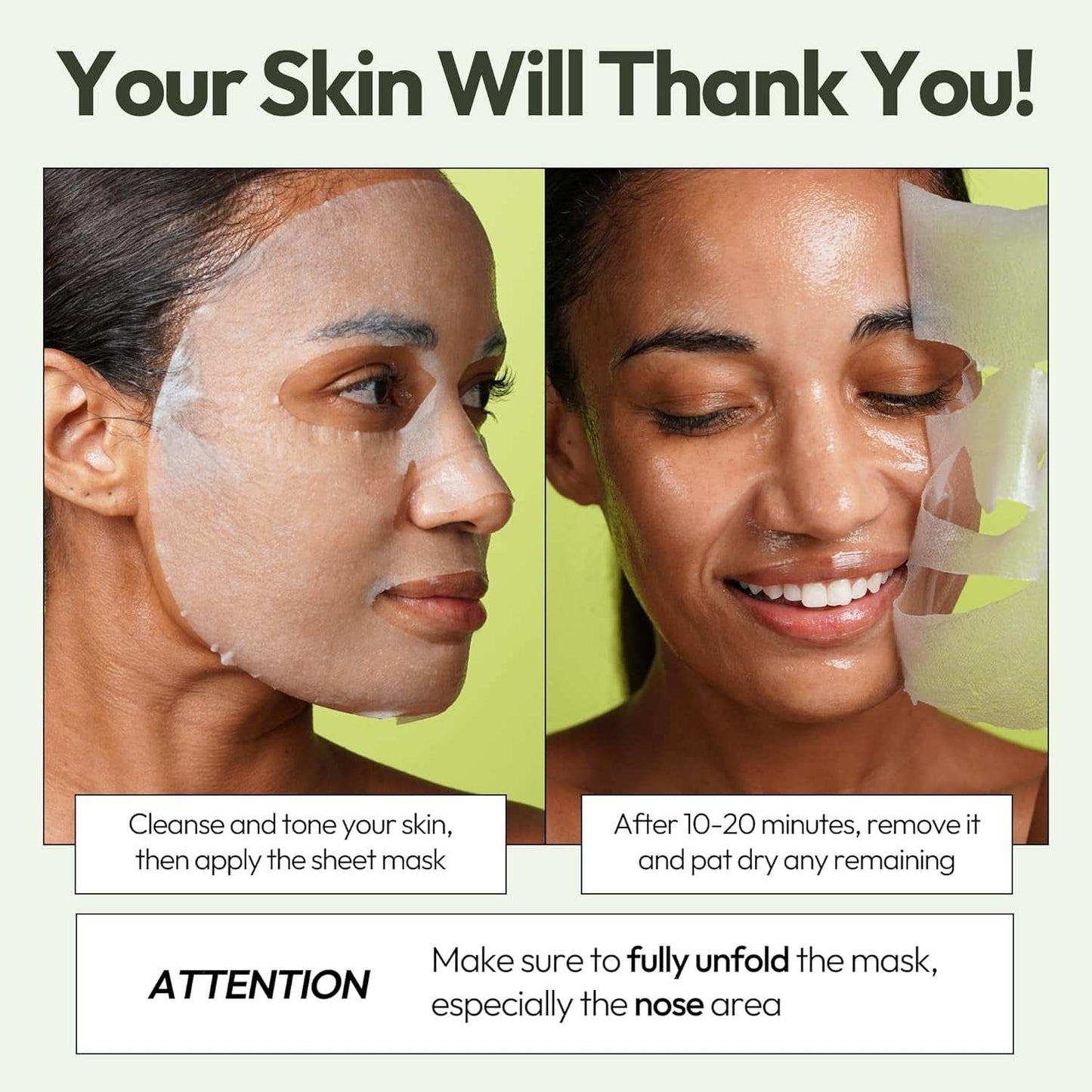 Woman applying cucumber aloe gel sheet mask; easy spa treatment for hydrated, soothed skin.