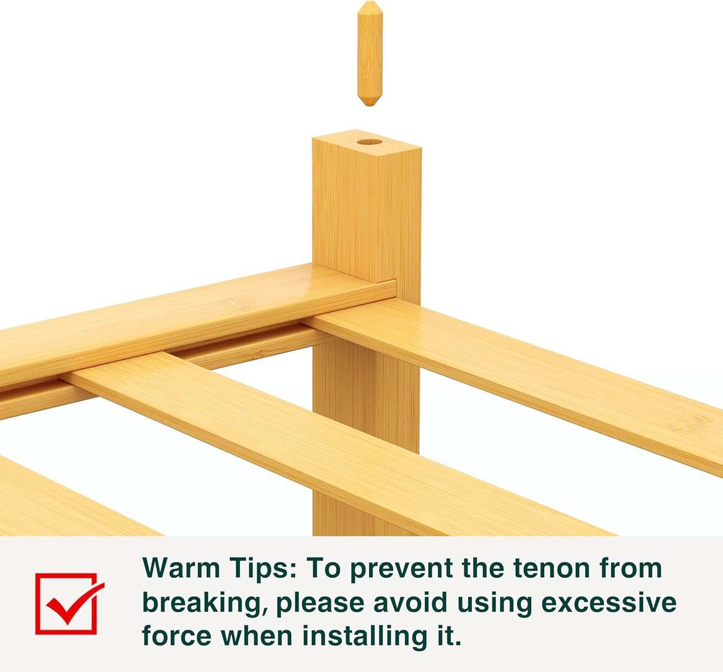 Stylish three-tier bamboo shoe rack during assembly with wooden parts aligned.