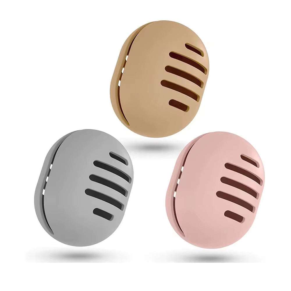 Eco-friendly silicone makeup sponge holder with ventilated design, available in multiple colors.