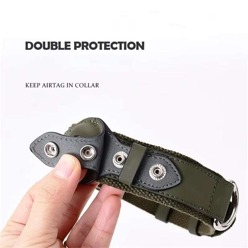 Adjustable leather pet collar with Apple Airtag holder for secure tracking and durable double protection design