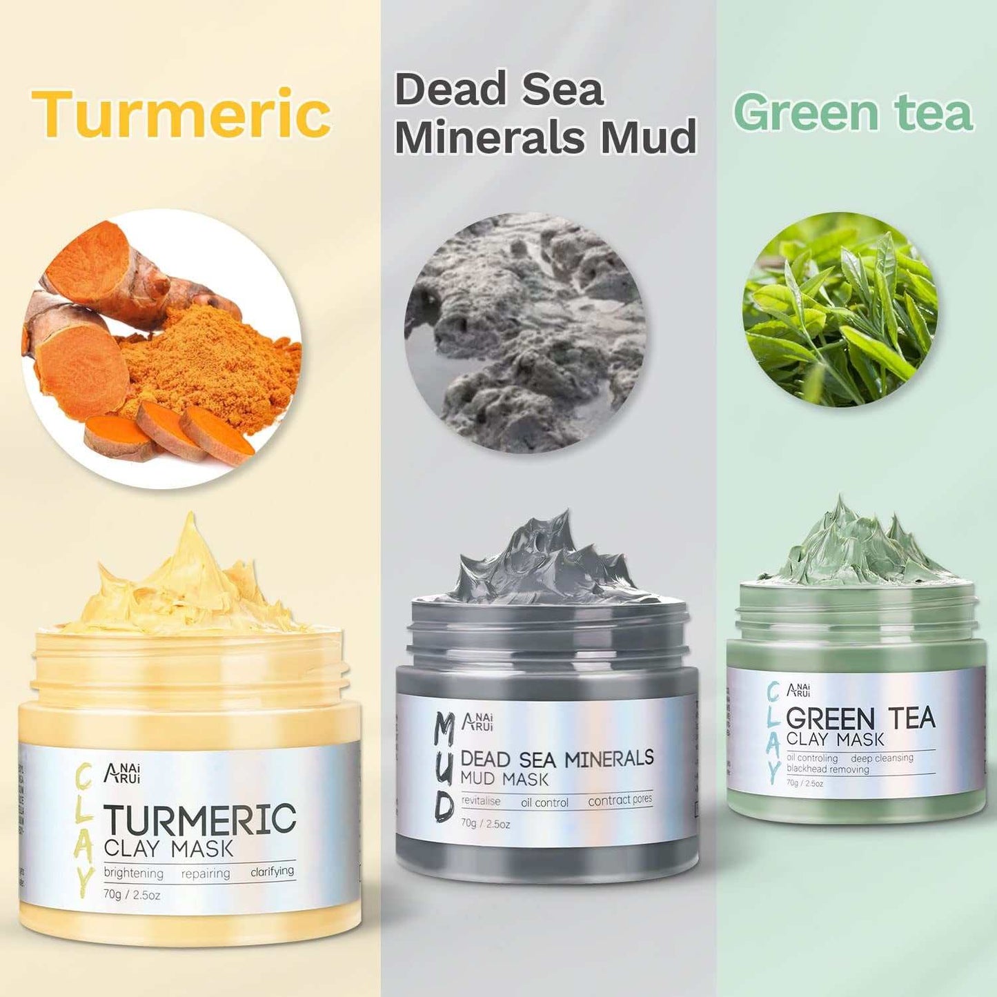 Deep Cleansing Dead Sea mineral mud mask set with turmeric and green tea for brightening and purifying skin