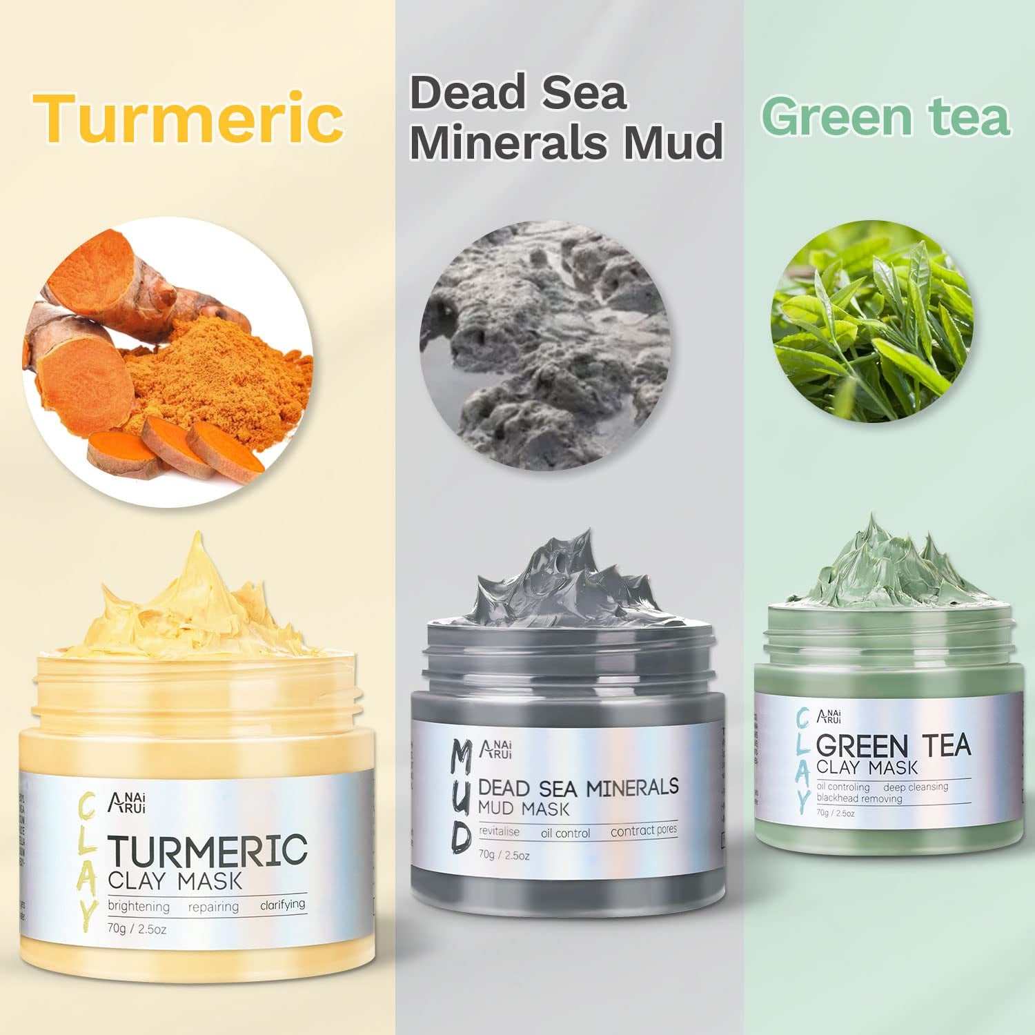 Deep Cleansing Dead Sea mineral mud mask set with turmeric and green tea for brightening and purifying skin