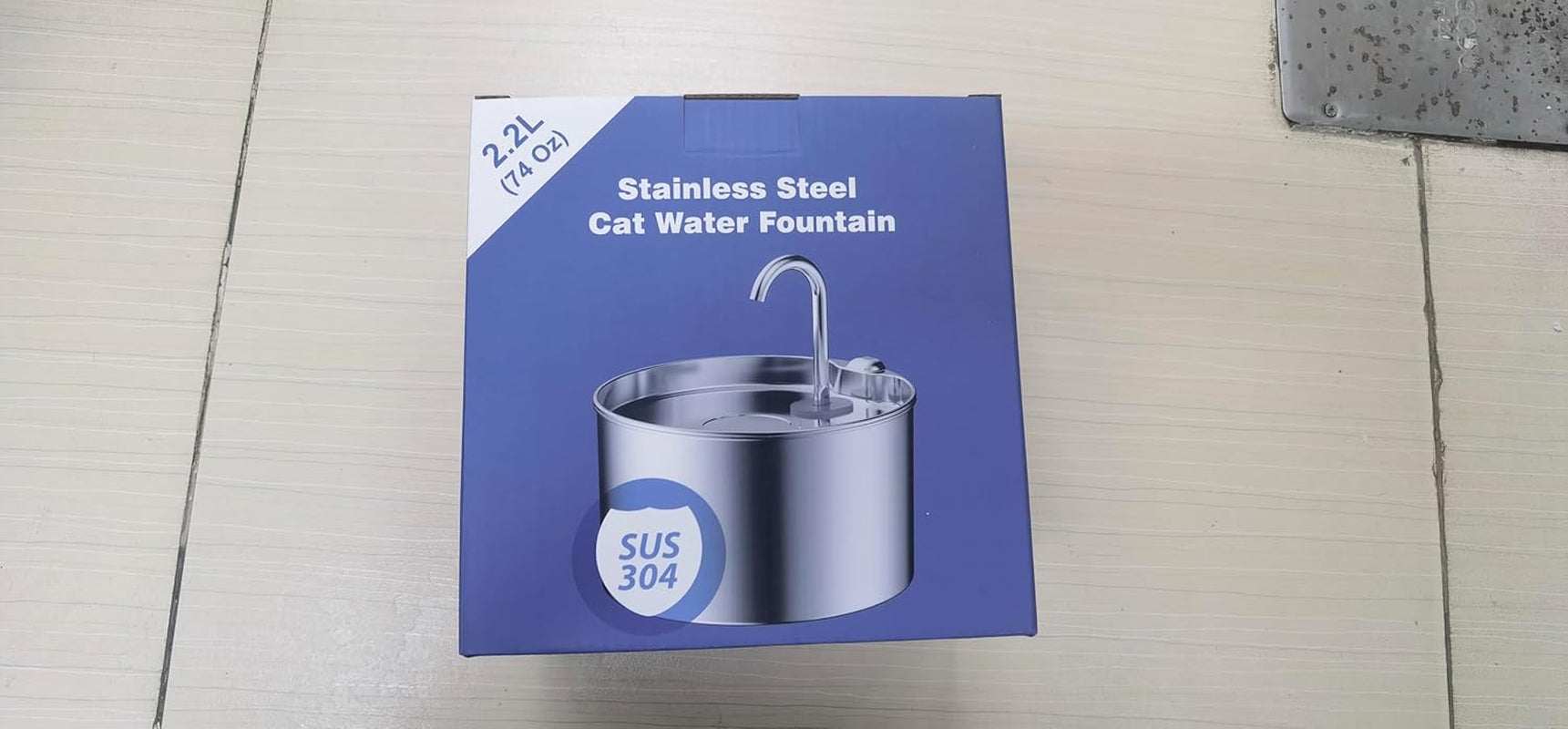Pet stainless steel water fountain for cats and small animals with 2.2L capacity, ultra-quiet pump, and filtered fresh water.