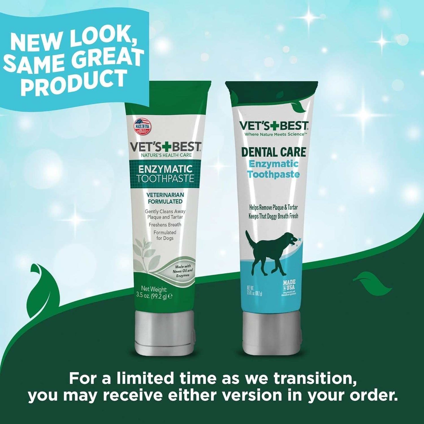 Vet's Best enzymatic pet toothpaste tubes with natural ingredients for dog dental care and fresh breath