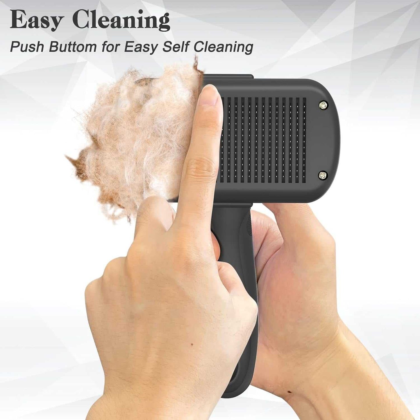 Pet Self Cleaning Brush with ergonomic handle and push-button hair removal for dogs and cats