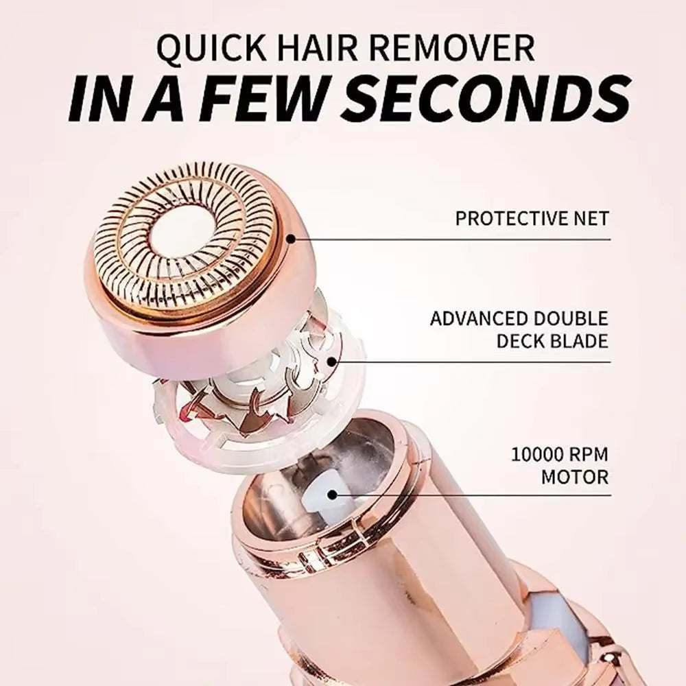 Portable electric hair removal trimmer with protective net and advanced double deck blade for quick and painless hair removal.