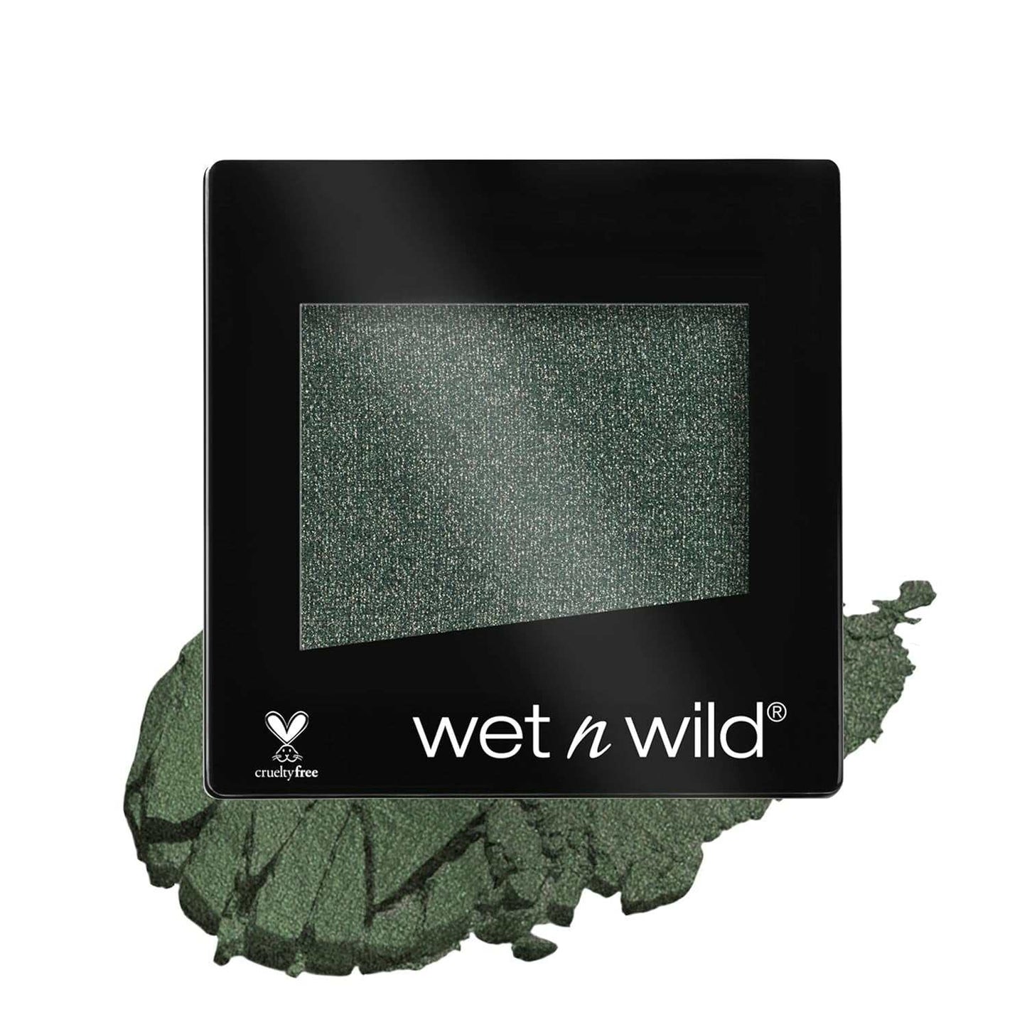 Ultra-pigmented green powder eyeshadow by Wet n Wild with silky texture and Vitamin E for long-lasting wear and nourishment