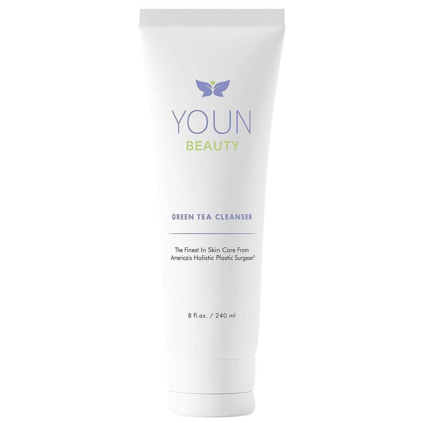 Paraben-free green tea facial cleanser with aloe vera, chamomile, and cucumber extracts for hydrating and soothing all skin types.