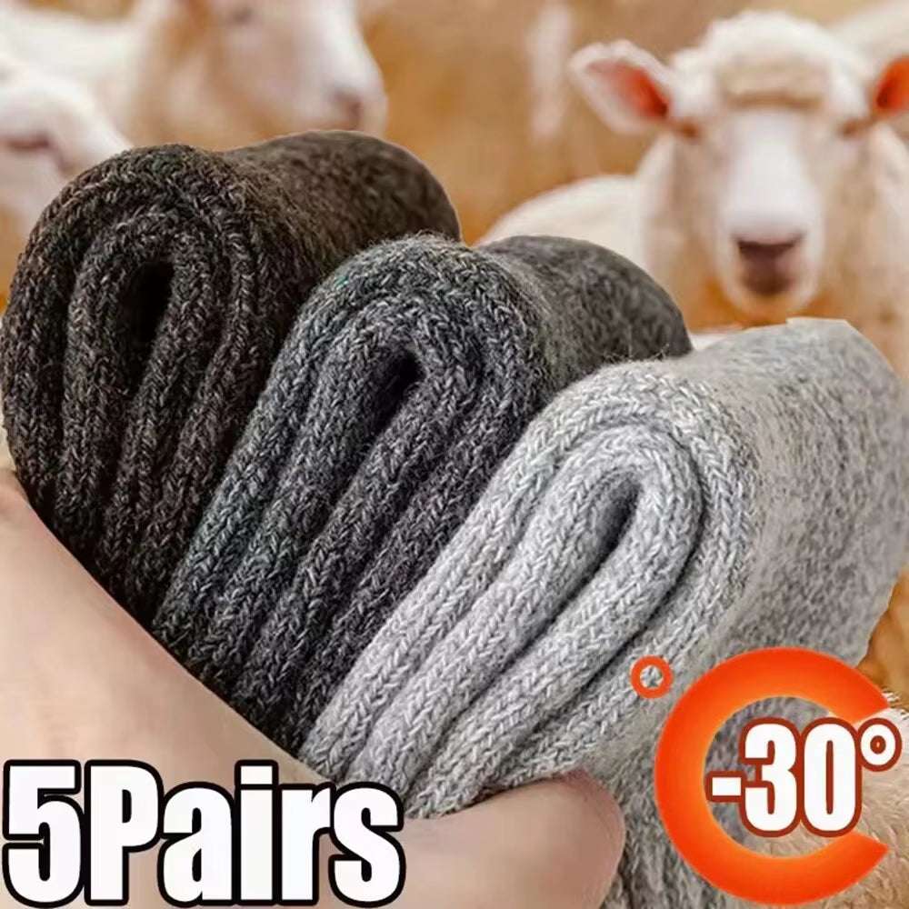 Warm solid color wool Warm Socks for winter, featuring soft towel-like texture, available in 5 pairs, suitable for cold weather outdoor or indoor use.