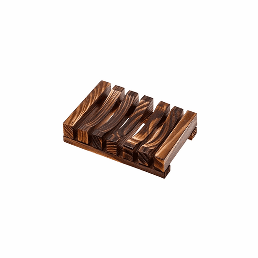 Natural bamboo soap dish with slatted drainage for bathroom organization and soap storage