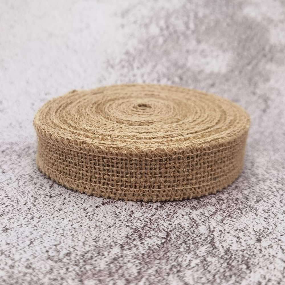 Natural burlap fabric ribbon roll for crafts and home decor.