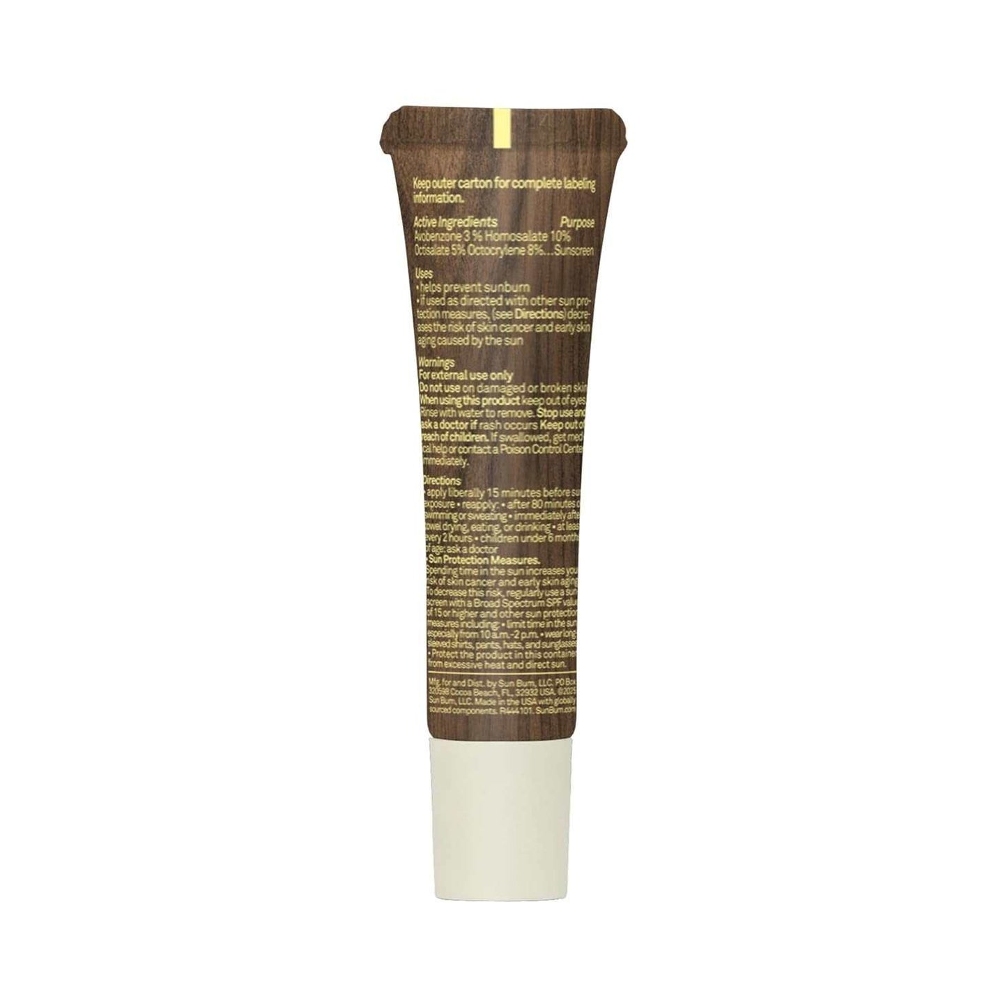 Tube of reef-safe moisturizing sunscreen lip balm with SPF 30 for lip hydration and sun protection