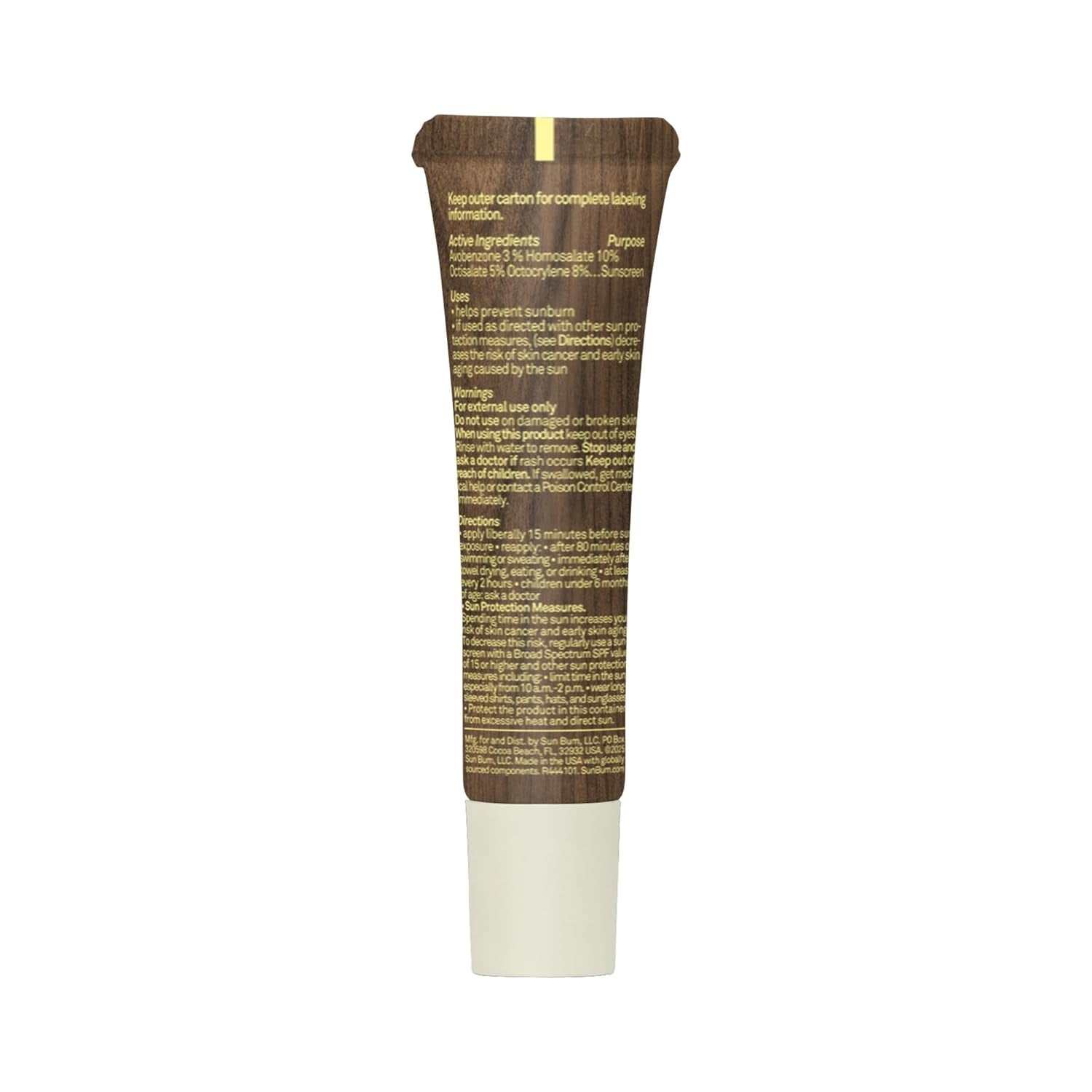 Tube of reef-safe moisturizing sunscreen lip balm with SPF 30 for lip hydration and sun protection