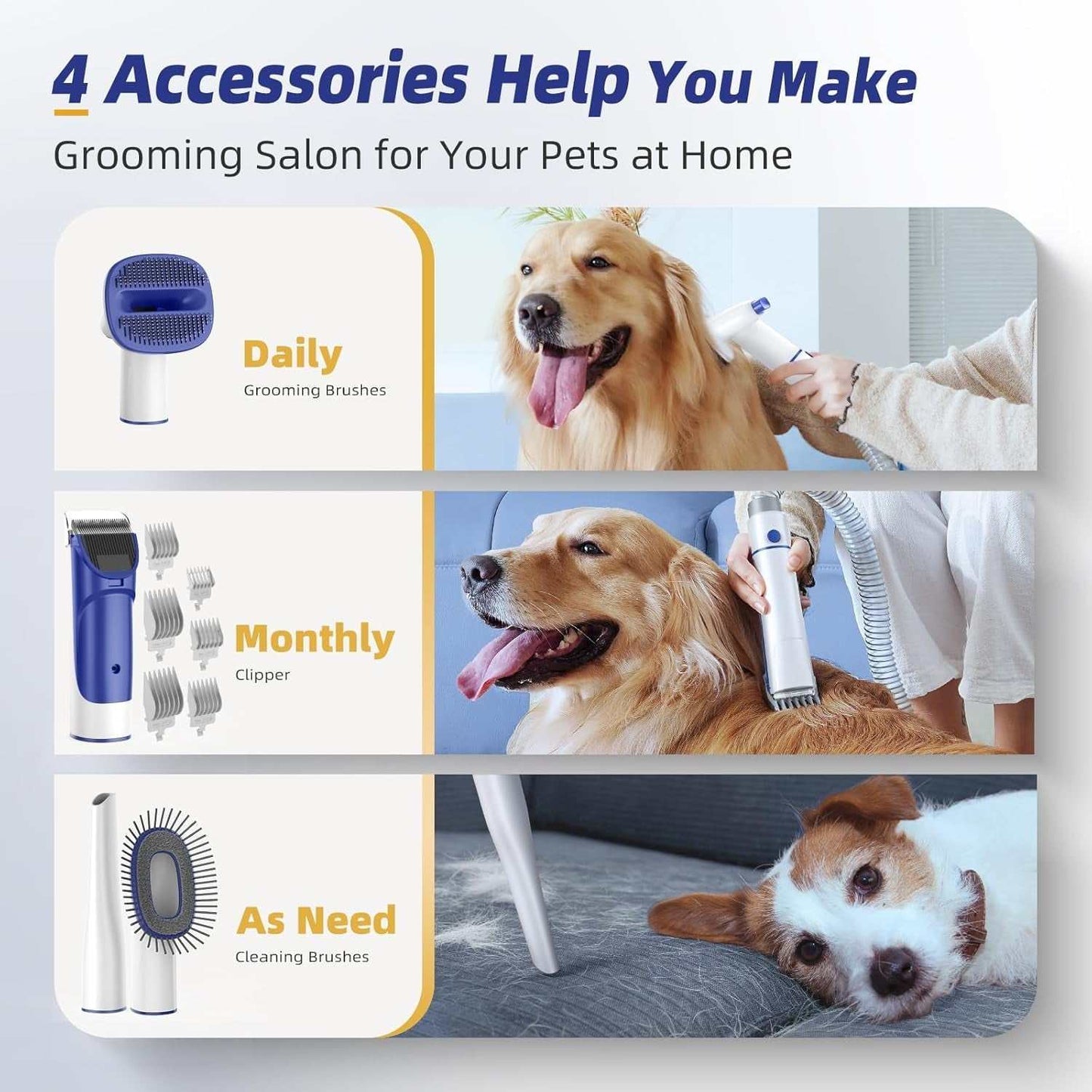 Pet Grooming Vacuum Kit with low-noise clipper, shedding brush, and vacuum for easy at-home pet grooming
