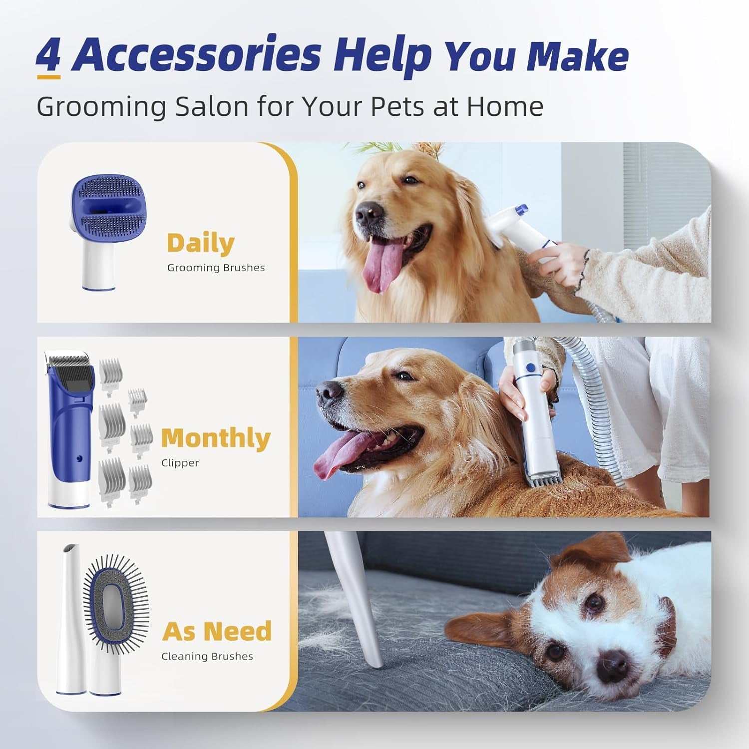 Pet Grooming Vacuum Kit with low-noise clipper, shedding brush, and vacuum for easy at-home pet grooming