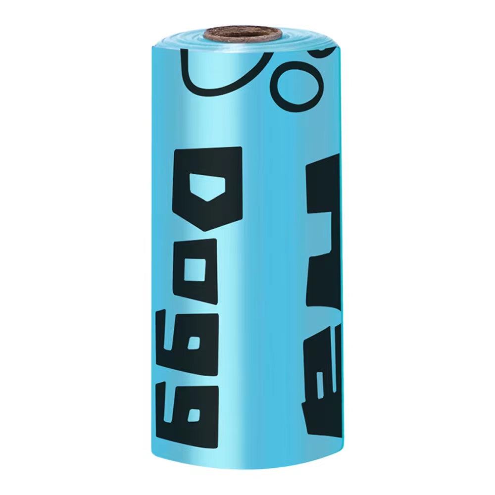 Portable blue dog waste bag roll for outdoor use with eco-friendly degradable material and built-in LED light for night walks